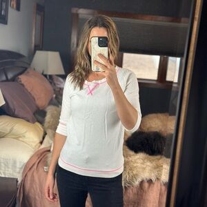 Victoria’s Secret Supermodel Essentials Sweatshirt White Pink Stitch 3/4 Sleeve